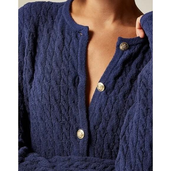 J.Crew Odette Cable Knit Sweater Lady Jacket Cotton Blend Boucle Blue XL NWT - Picture 5 of 14